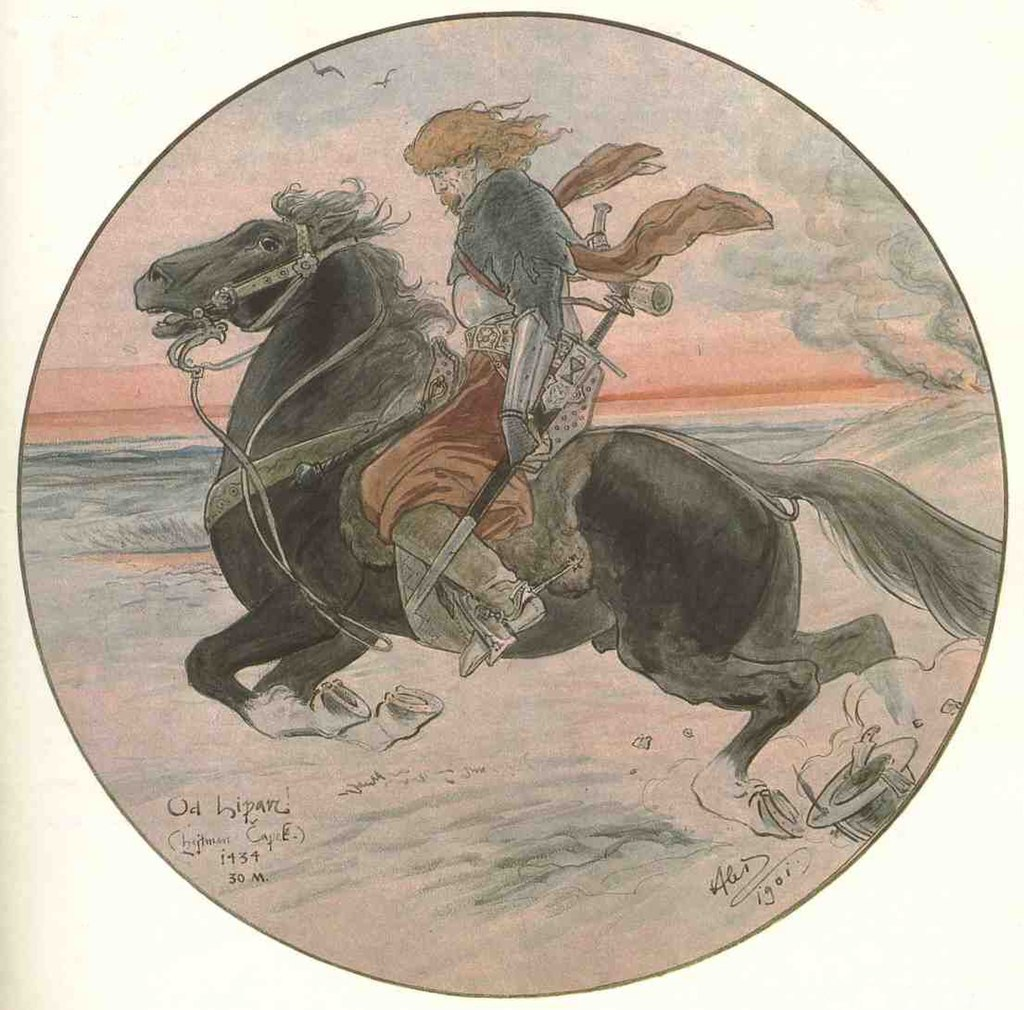 Ян Чапек из Сана на рисунке Миколаша Алеша - на коне, а не на верблюде