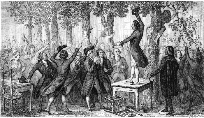 Камиль Демулен с пистолетом в руках. 