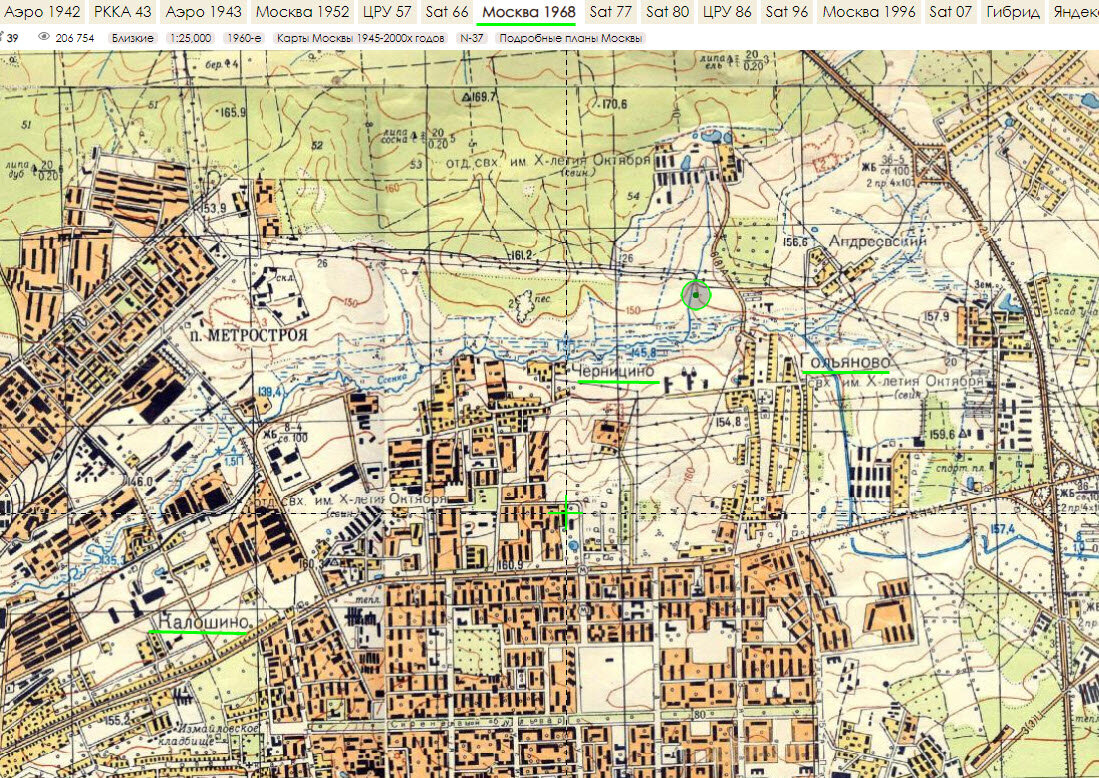 Три села. Костяк Гольяново на карте 1968 года. Фото из источника: http://retromap.ru/