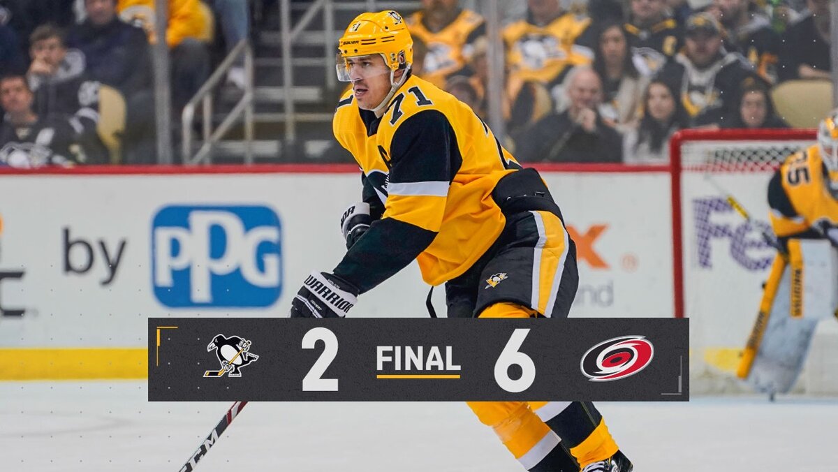 Евгений Малкин и итог матча. Источник фотографии: Твиттер "Питтсбург Пингвинз"