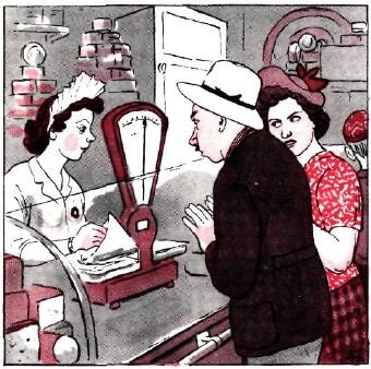 -Как тебе не совестно! Ты с продавщицы глаз не сводишь! 
-Попробуй отвести от неё взгляд, - вмиг обвесит!
