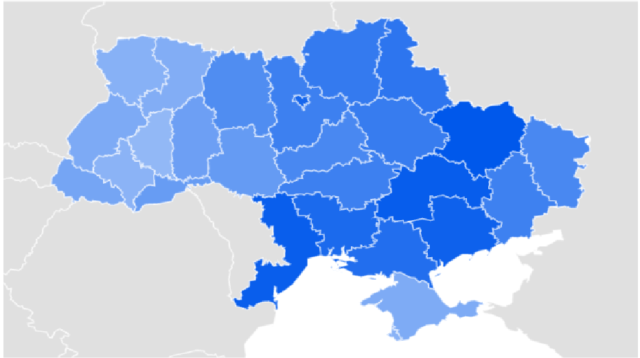 Карта интереса по запросу Зеленский по регионам Украины за последние 12 месяцев