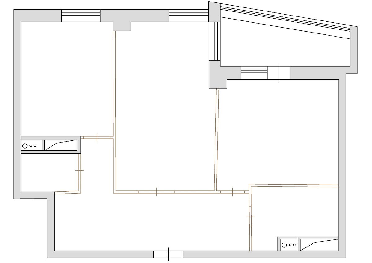 План квартиры до перепланировки. Кухня по плану БТИ вверху слева.