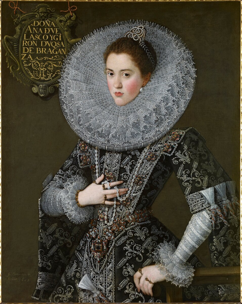 Хуан Пантоха де ла Круз. Juan Pantoja de la Cruz Portrait de Doña Ana de Velasco y Girón, duchesse de Bragance, de trois-quarts, en habit de cour 1603.