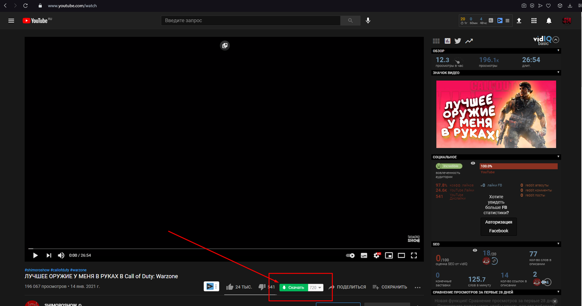 Пример работы плагина  SaveFrom.net helper №2