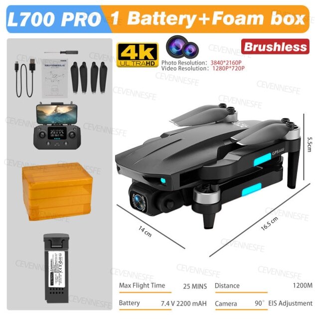 2021 НОВЫЙ L700 PRO GPS FPV 1,2 км Drone 4K Professional Dual HD Camera Аэрофотосъемка Бесщеточный мотор Складные игрушки для квадрокоптеров 