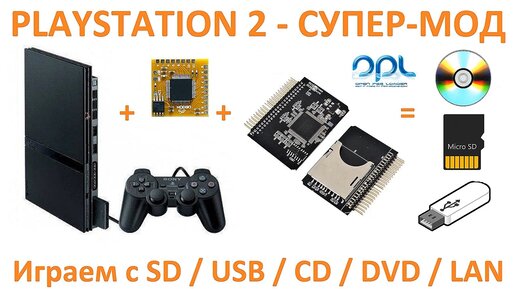 Супер МОД PlayStation2 для игры с USB \ CD \ DVD \ LAN и MicroSD IDE HDD