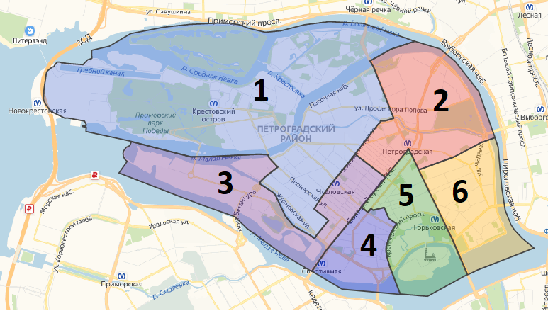 Карта микрорайонов П. С. Источник: скриншот с сайта http://spb.ginfo.ru/rayoni/petrogradskiy_rayon/