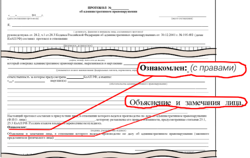 Типовая форма протокола об административном правонарушении