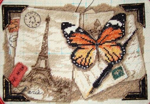 Процесс вышивки "Мечты о Париже" = "Путевые заметки" (Travel Memories), номер 06996.