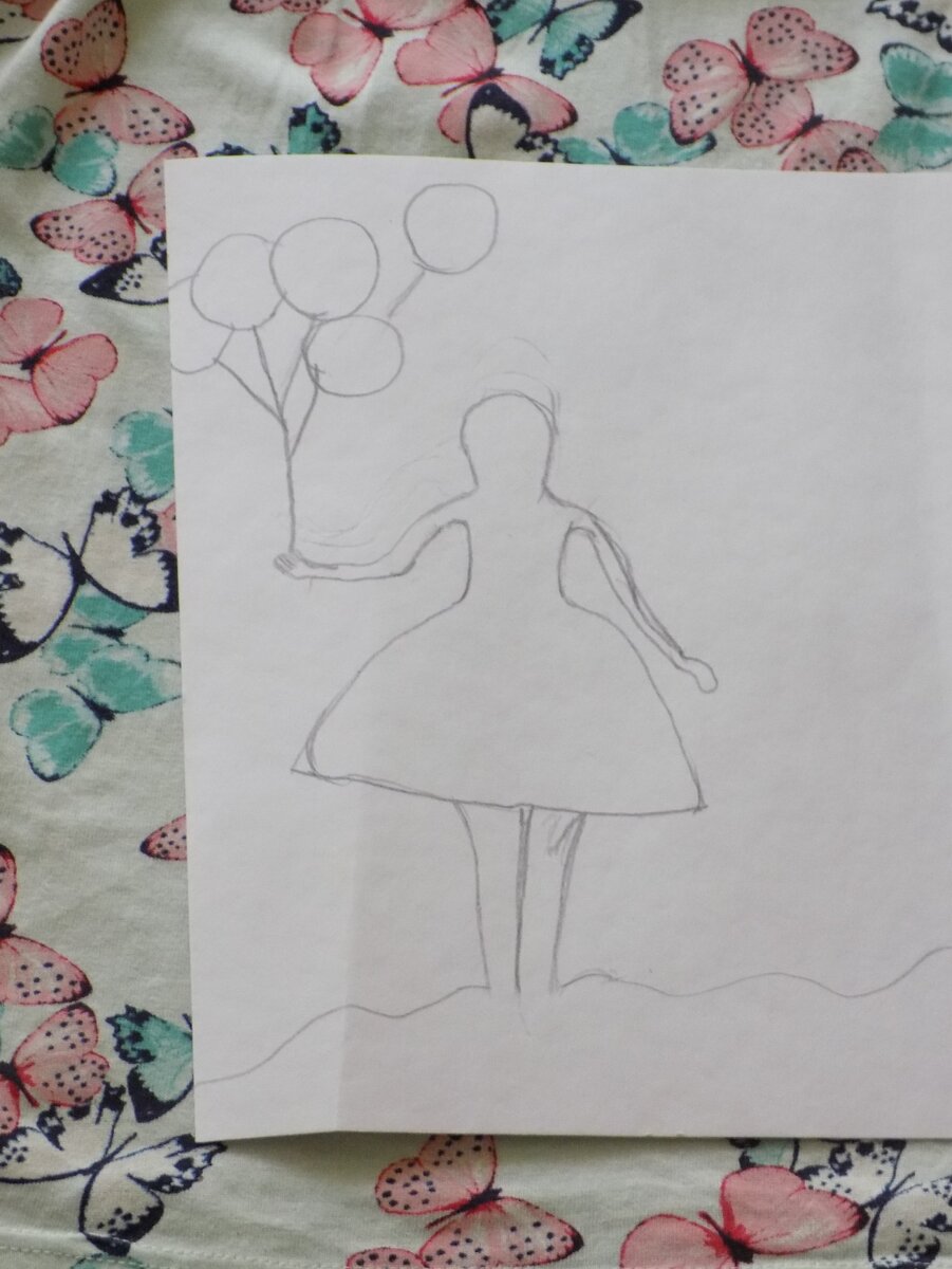 монохромное изображение, художественная школа, графика, задания, девочка с шариками