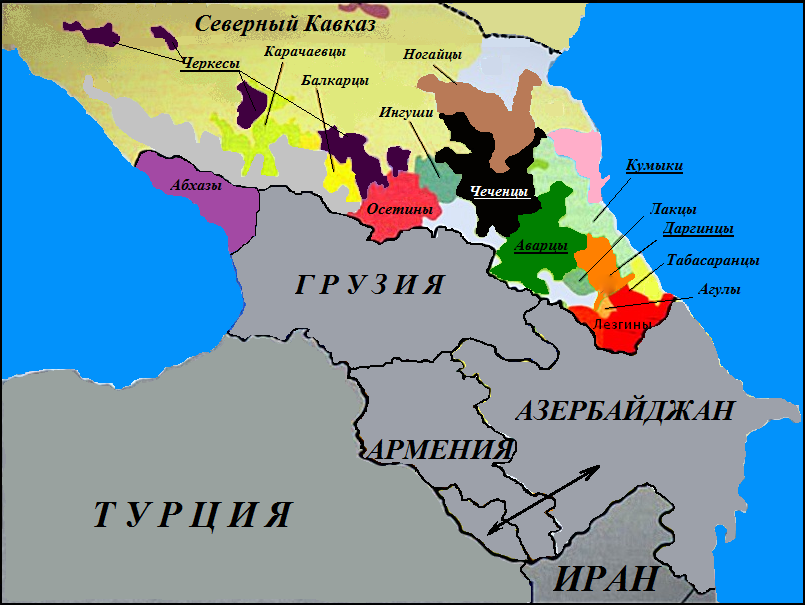 Карта южного кавказа с границами