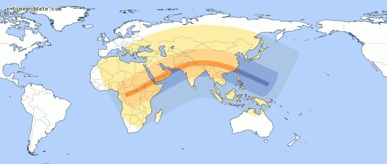 Карта прохождения частичного солнечного затмения с сайта TimeandDate.com