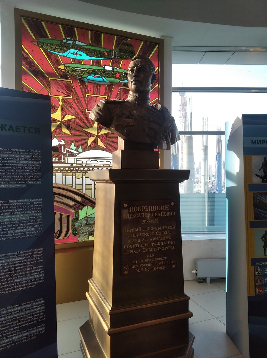 Бюст А. И. Покрышкина. Аэропорт "Толмачево". Январь 2021 года. Фото автора