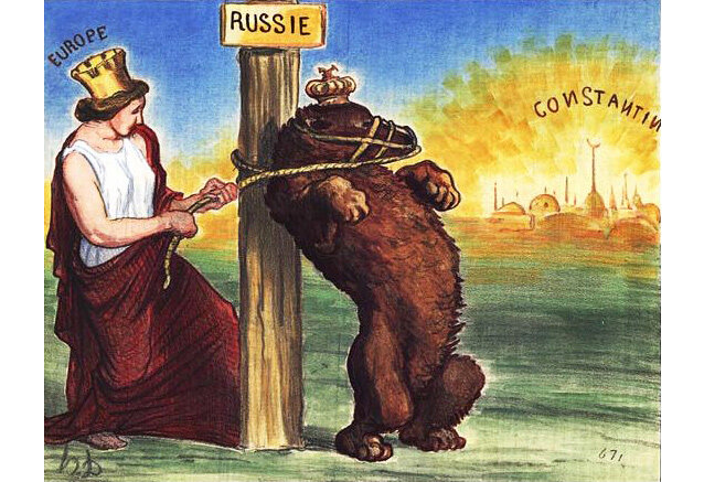 Французская карикатура времен Крымской войны. Сердобольная Европа сдерживает дикого зверя Россию от ее захватнических поползновений. Ничего не напоминает?
