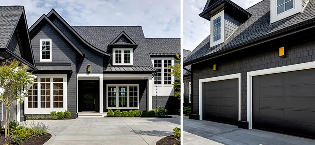 Современный оттенок SW 7069 Iron Ore сочетается с классической отделкой в ​​ярком цвете SW 6385 Dover White. 