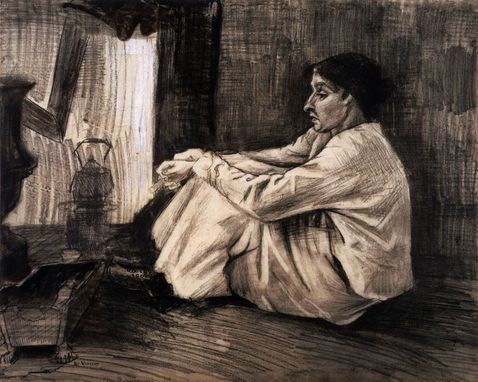 Сиен с сигарой, сидящая на полу у камина, 1882 год, Винсент Ван Гог (Источник: Wikimedia Commons)