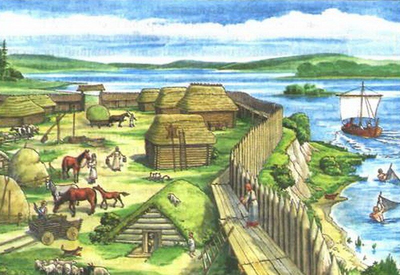 Рисунок славянского поселка