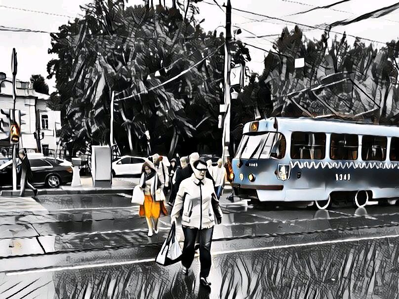 Трамвайная остановка по дороге на работу