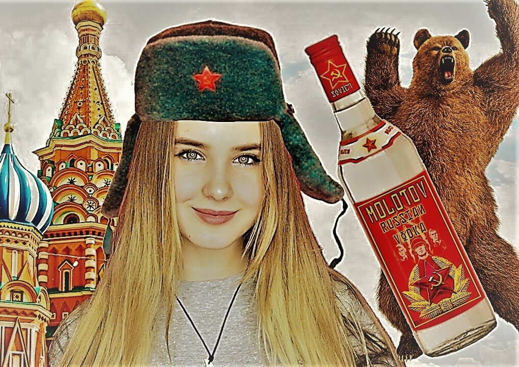 Москва,девушка,водка,медведь.