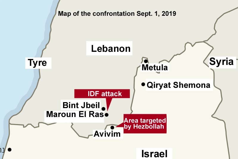 Населённые пункты на ливано-израильской границы подвергшиеся атаке