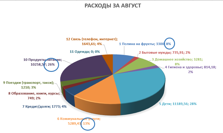 Август, полностью учет тоже в Excel, с 14 августа начала вести в приложении