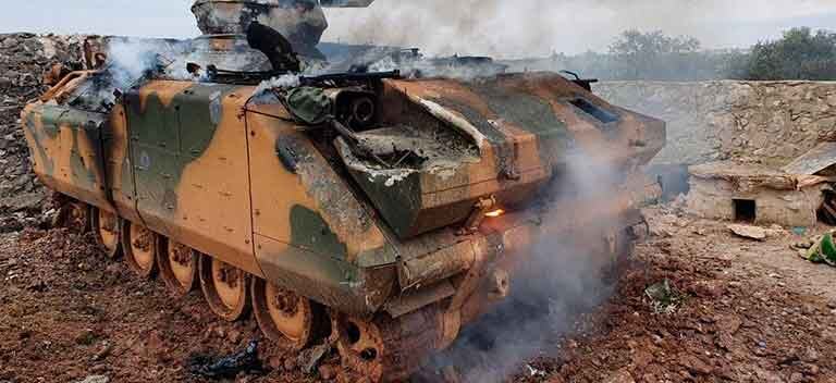 Уничтоженная в ходе боя турецкая бмп ACV-15,переданная боевикам