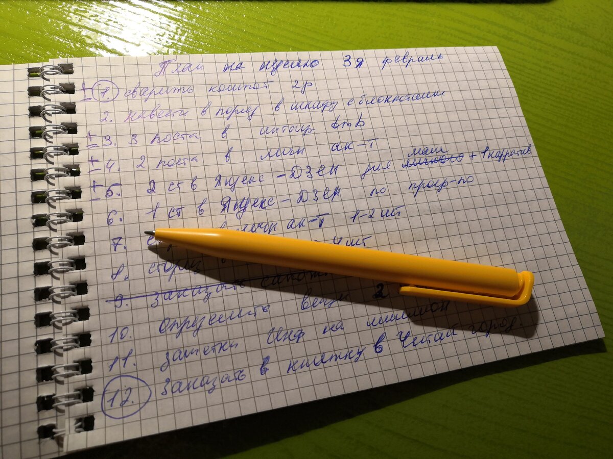 Вот так выглядит мой список дел на неделю, который я составляю по воскресеньям