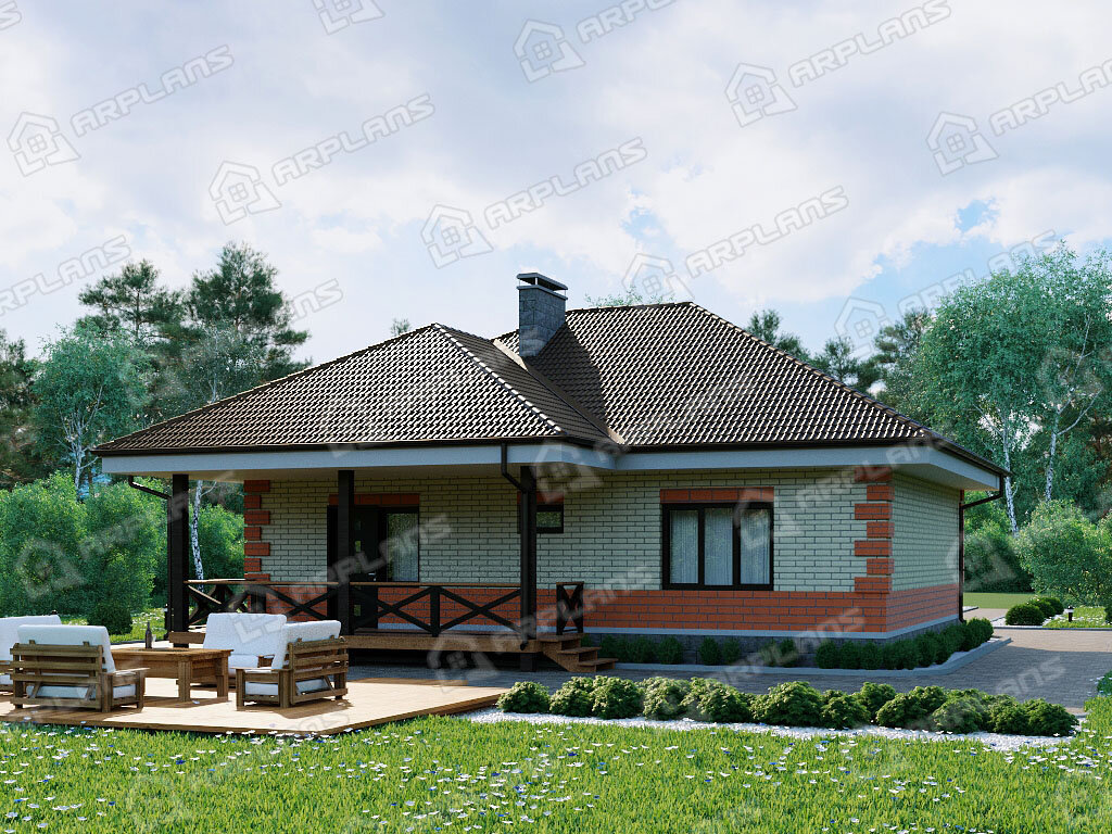 Фото 3 одноэтажного дома из газобетона с 2 спальнями и террасой до 100 кв м. Источник arplans.ru Проект К-253