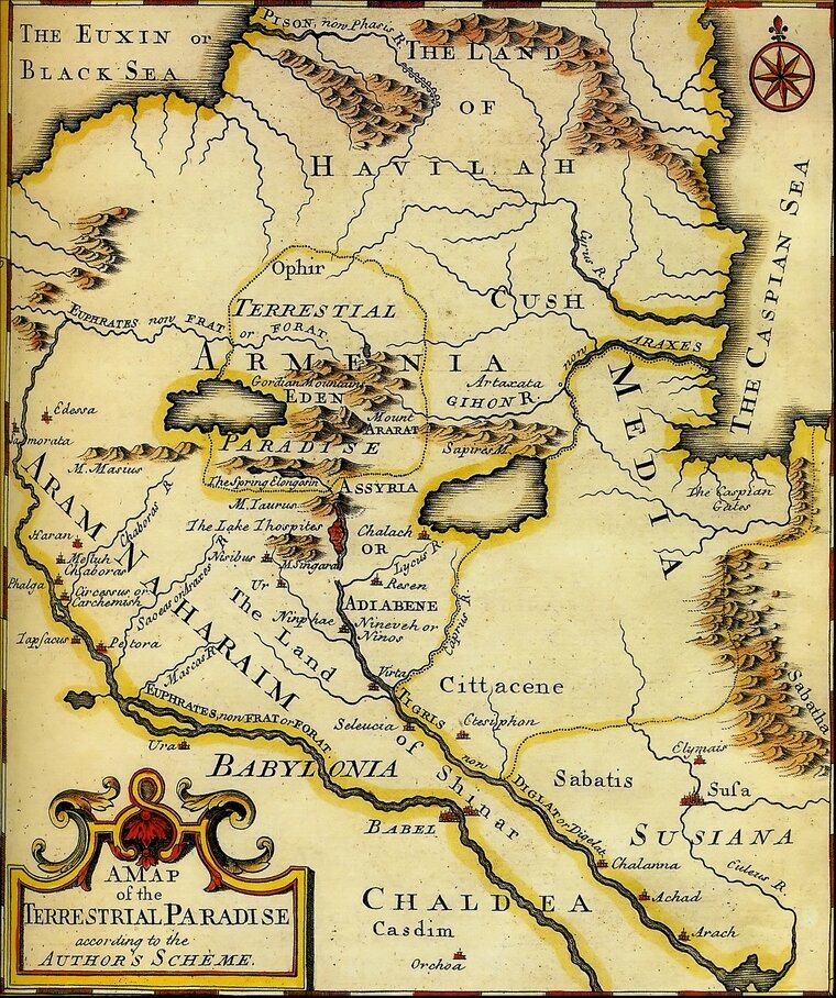 Карта Наземного Рая, Эмануэль Боуэн (1780)