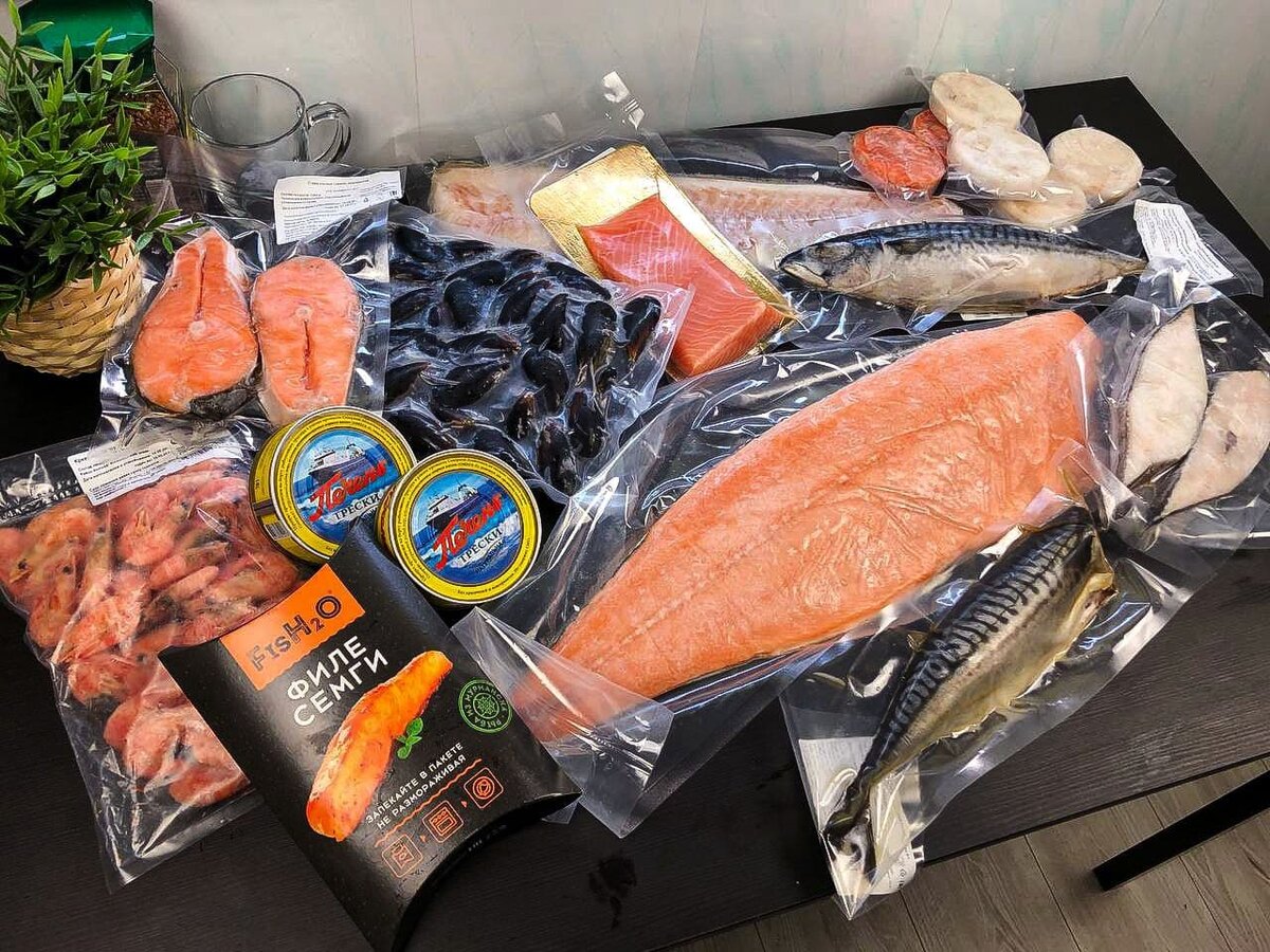 Мидии, креветки, стейки палтуса, медальоны из белой и красной рыбы, слабосоленый лосось и др. продукты из интернет-магазина fish2o.ru 