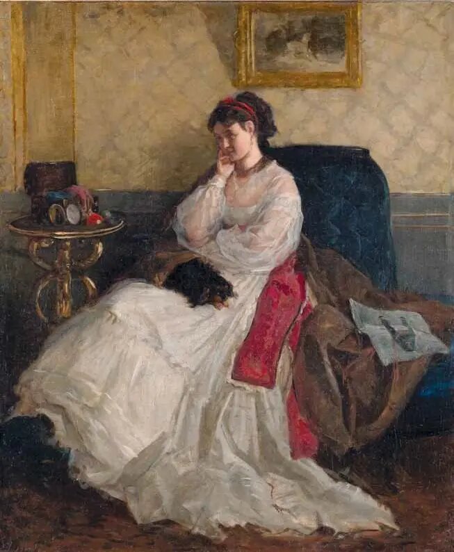 И. Шишкин. Дама с собачкой (портрет Е. Шишкиной). 1868 г. 