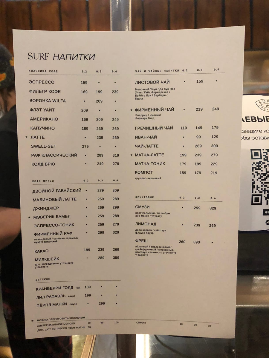 Меню Surf Coffe x Akademik