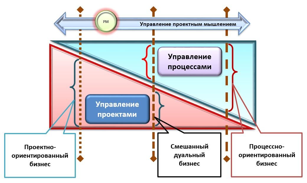 Рис.3 Единство и связь управления проектами и управления процессами.