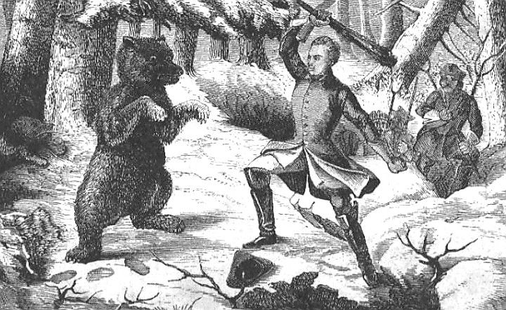 Карл XII‏ на‏ охоте.‏ Иллюстрация из первого издания‏ книги Вольтера‏ «История Карла‏ XII»,‏ 1731‏ г.