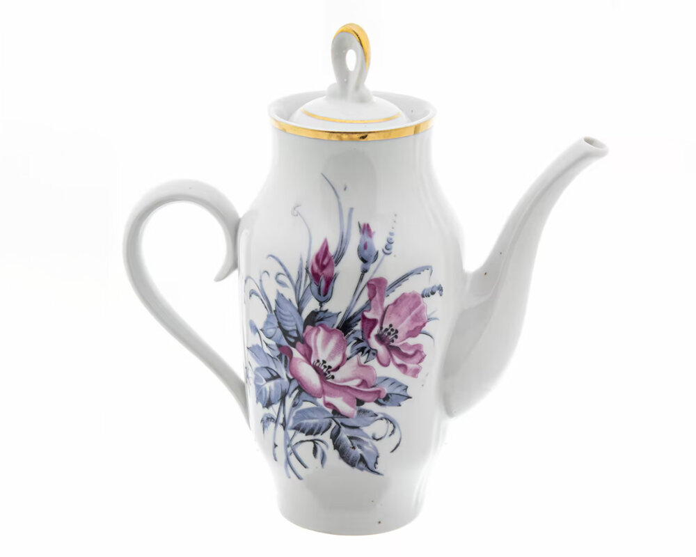 Кофейник с цветочным декором. 1976-1986 гг., Синельниковский фарфоровый завод