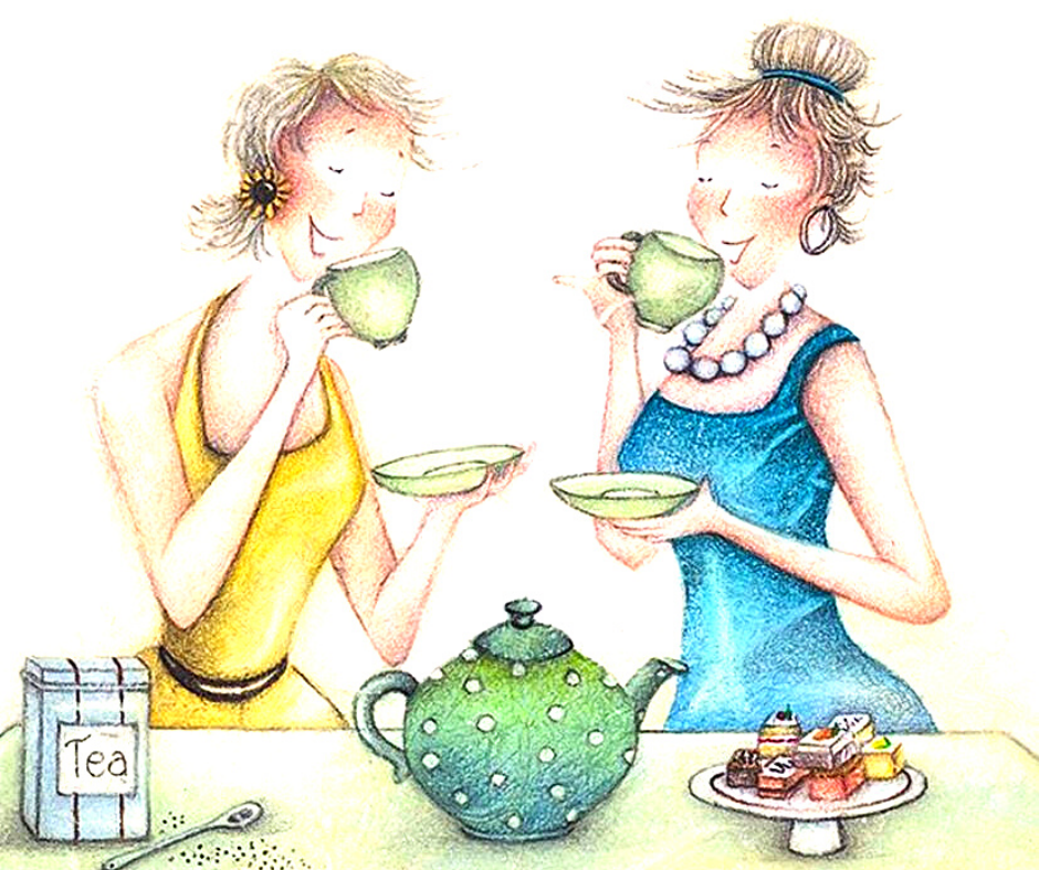 Мама я сегодня буду пить. Чаепитие иллюстрация. Подружки за чаем. Подруги иллюстрация. Чаепитие с подружками.