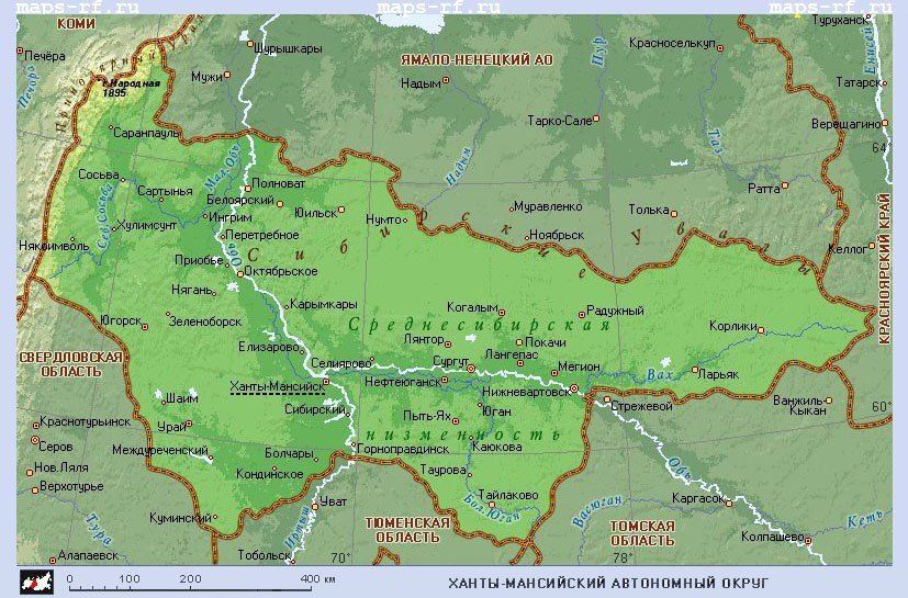 Югра на современных картах