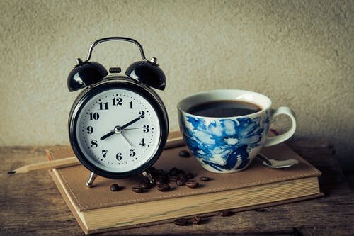 https://www.pexels.com/photo/alarm-clock-black-coffee-book-caffeine-359991/