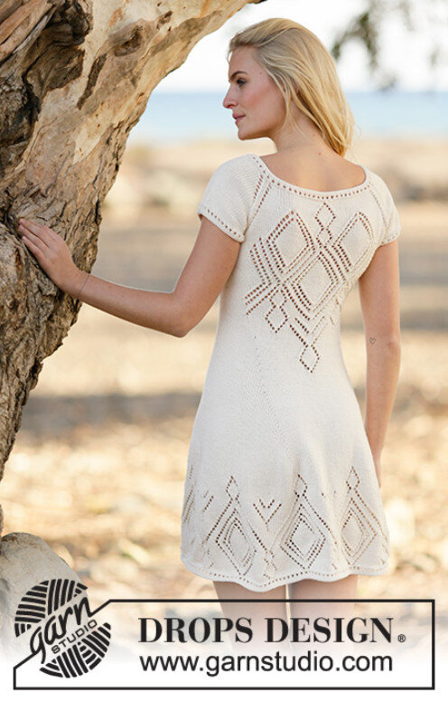 Ажурная спинка на платье спицами "Летние чувства" от Drops Design. Описание перевела Ксения Kukanchik. Источник фото https://www.garnstudio.com/pattern.php?id=6973&cid=19