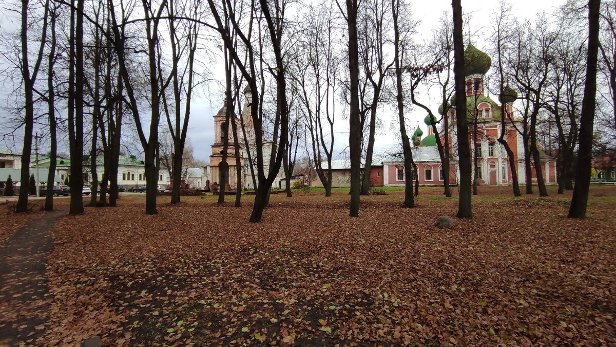 Слева направо - гостиница Тройка (рекомендую), церковь Петра Митрополита и Владимирский собор. А роще на переднем плане - Пушкинский сад. Видимо, название сохранилось со времён монастыря, сейчас этот лесок садом не назовёшь. 