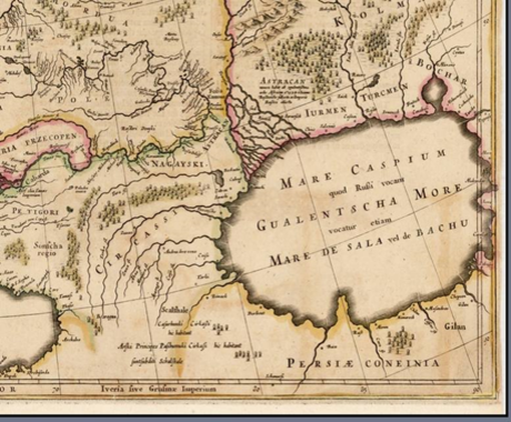Карта 16-го века с Каспийским морем.
