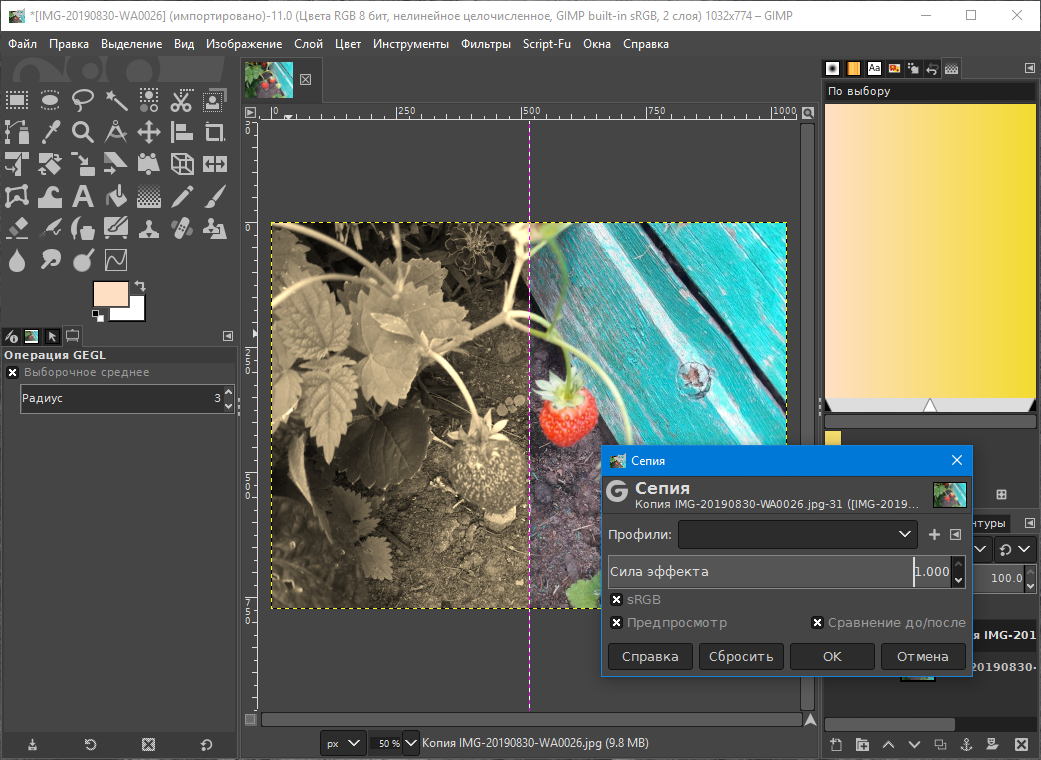 Создание эффекта частичная сепия в Gimp | Дивный мир! | Дзен