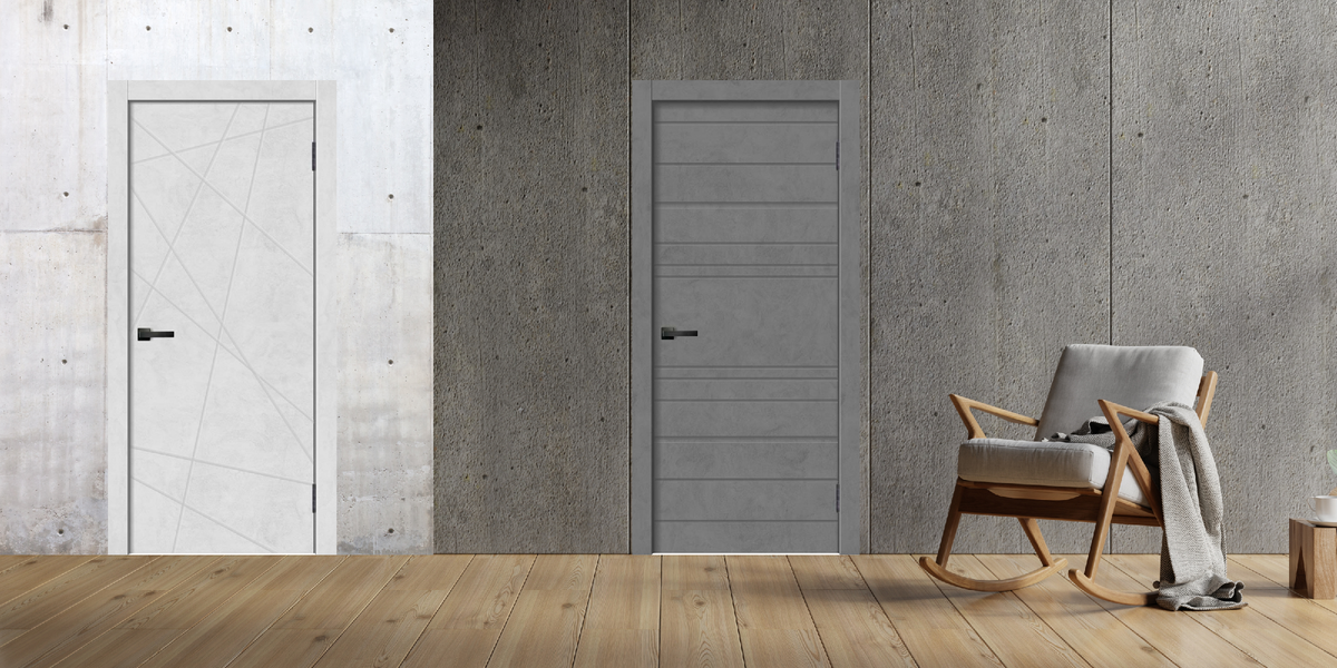 Эко Doors  ГЕОМЕТРИЯ 1 ПГ Бетон снежный и ГЕОМЕТРИЯ 2 ПГ Бетон графит