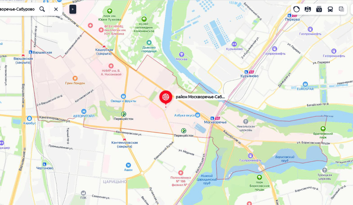 Сабурово на карте. Москворечье-Сабурово на карте.