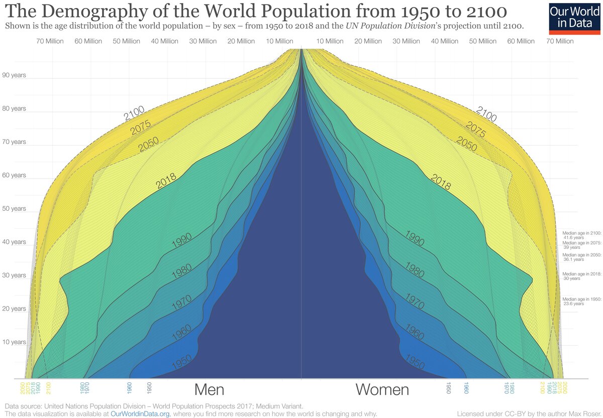 Поло-возрастная пирамида населения Земли
https://ourworldindata.org/world-population-growth