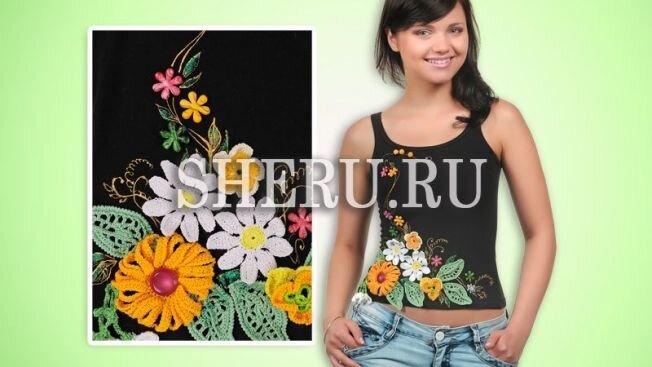 Кофточка декорированная листиками и цветами