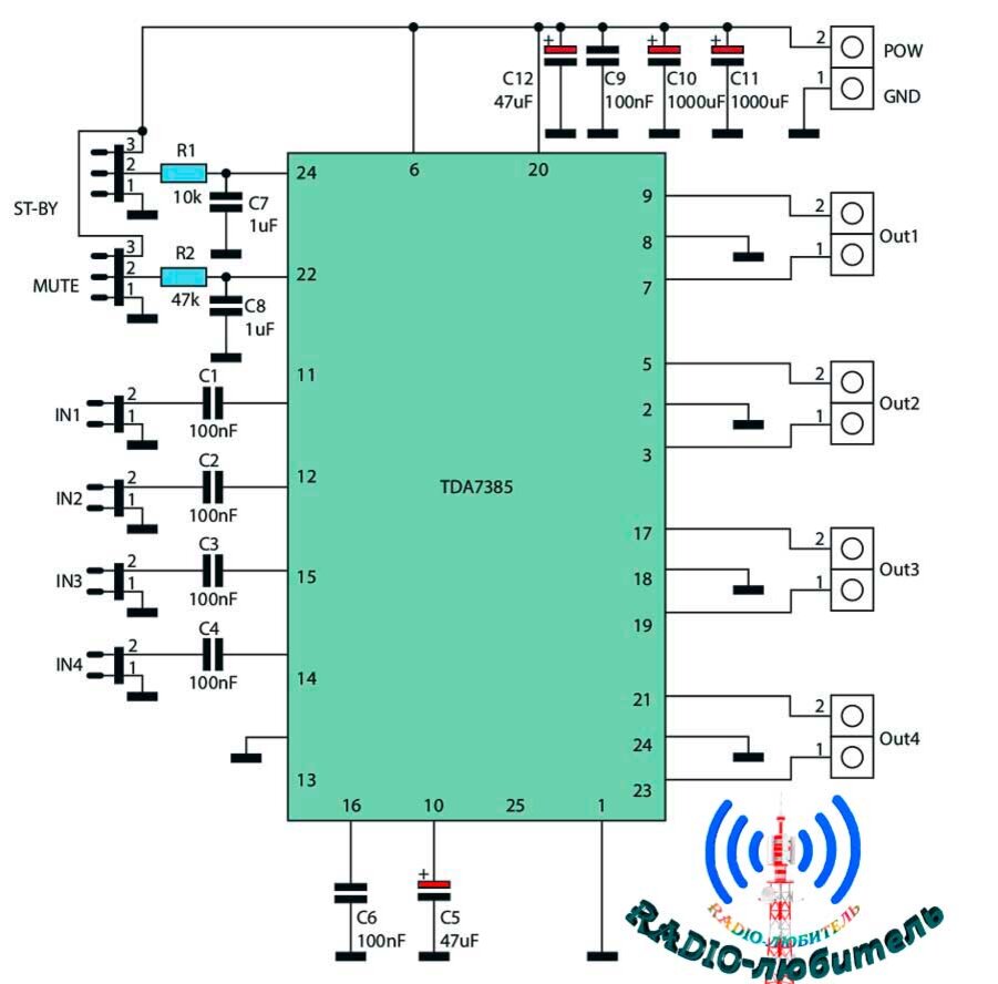 Микросхема tda7388 схема включения