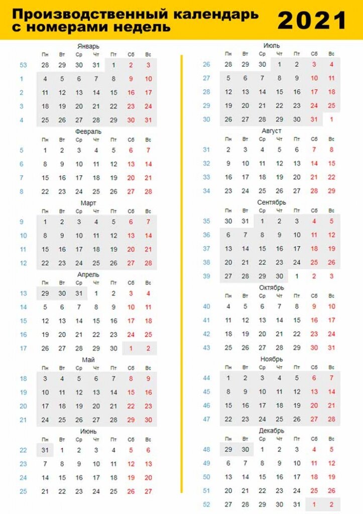 35 рабочая неделя календарь Производственный календарь 2021, как считаются недели? Типография "Маркет Сервис