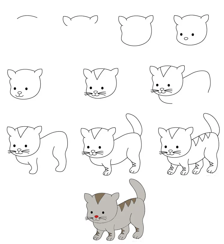 Рисовать котенка легко. Поэтапный рисунок котенка. Котики для рисования. Поэтапный рисунок котенка для детей. Котята рисунки для срисовки детям.